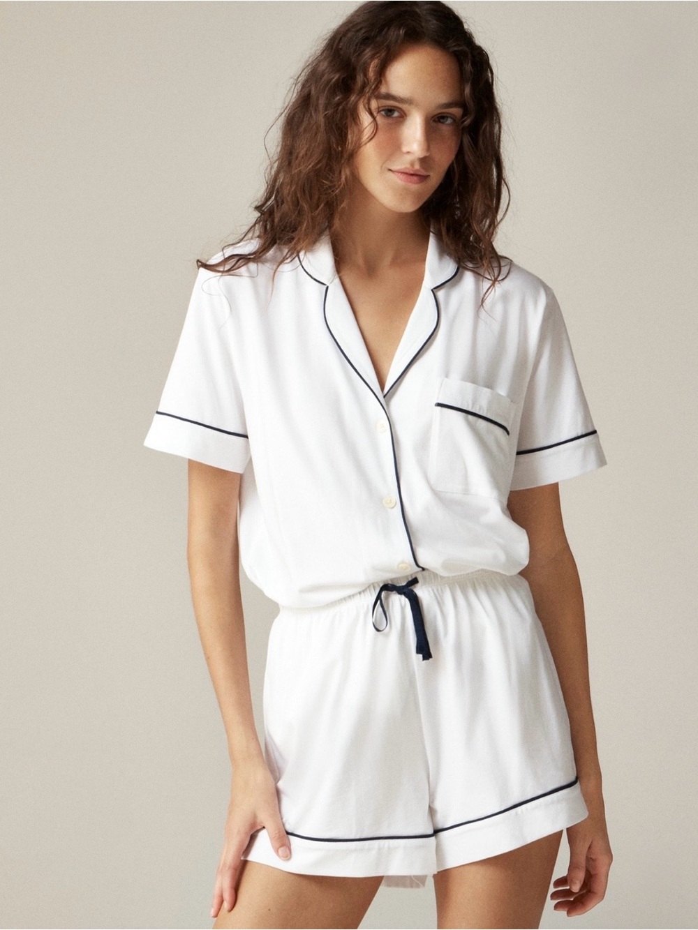 NWT J.Crew Dreamy Cotton-Blend Pajama Short Set in White - Size L